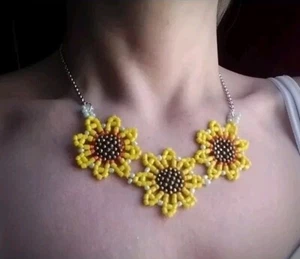 Collana Girasole Fiore Della Vita Ottone Giallo Artigianale. - Foto 1 di 5