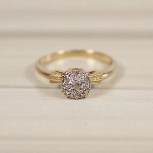 14K Gold Retro Diamond Cluster Engagement Ring- Vintage- Size 6 1/2 - 0.07 CTW - Picture 1 of 9