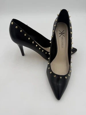 KARDASHIAN KOLLECTION Gold Studded Black  3.5" Heels Stilettos Spike Heel Sz 11 - Image 1 of 4