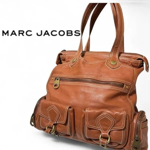 MARC BY MARC JACOBS Large Leather Tote Handbag Brown Gold Hardware Multi Pocket - Picture 1 of 13