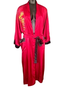 Reversible Silk & Satin Kimono Robe Dragon Embroidery Red & Black Size L - Picture 1 of 12