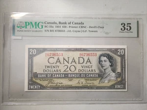 1954 Canada Bank of Canada BC-33a 20 Dollars PMG 35 Devil's Face Variety NOTE - Picture 1 of 5