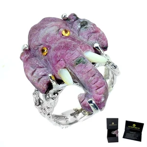 925 Sterling Silver Ring Handmade Elephant Carving Ruby 26ct Gemstone jewelry - Picture 1 of 14