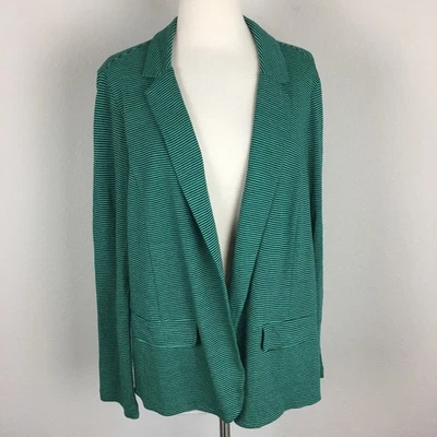 Blazer Jill Verde y Negro Tejido a Rayas Mezcla de Lino Mediano Foto 1 de 4