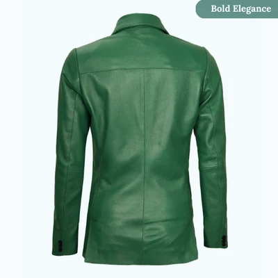 Women’s Green Leather Blazer Jacket | Slim Fit Casual Fashion Coat - Image 1 of 3