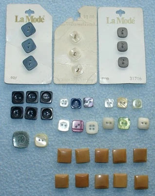 39 Vintage SQUARE BUTTONS Plastics Some Mates 9 NEW on Original Cards EUC - Image 1 of 4