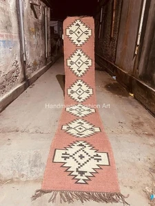 Tappeto kilim marrone Navajo kilim fatto a mano runner lana juta tappeto kilim turco - Foto 1 di 12