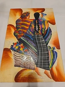 Pintura Arte Popular Guatemala Vintage. Mujer y cestas, firmadas, cartón duro. Firmado - Imagen 1 de 6