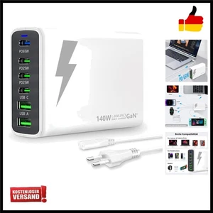 140W GaN USB-C Ladegerät Mehrfach 4 USB-C + 2 USB-A, 6 Ports Netzteil Kompati... - Bild 1 von 8