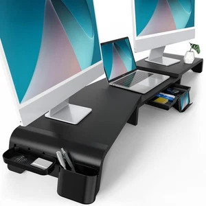 Dual Monitor Stand 119cm Large Computer Monitor Riser with Removable Slot - Afbeelding 1 van 5