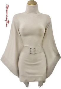 NEW Karen Millen 2 UK 10 12 VINTAGE BELTED WOOL CAPE PONCHO JUMPER IN STONE - Picture 1 of 12