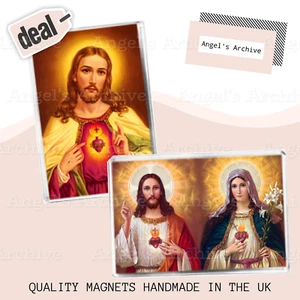 SACRED HEART OF JESUS WITH MARY ✳ LARGE FRIDGE MAGNETS ✳ SET OF 2 ✳ GREAT GIFT - Foto 1 di 3