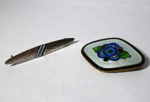 2 Emaille Broschen Art Deco / Jugendstil Silber und Messing - Bild 1 von 6