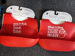 NEW Lot of 2 tunno tots Silicone Bibs: Santa Bae Bae + What a Man - Picture 1 of 7