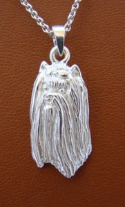 Sterling Silver Yorkshire Terrier Side View Head Study Pendant - Picture 1 of 5
