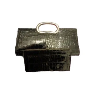 Black Faux Alligator Skin Styled Clutch Purse  Sleek With A Wallet To Boot! A-10 - Picture 1 of 6