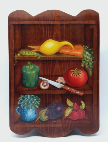 Vintage Handmade Solid Wood Small Cabinet with Hand Painted Vegetables 15x11 Cover