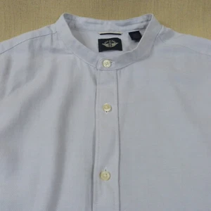 Levi Strauss Dockers Mens Grandad Collar Shirt Size L Band Collar Grey Cotton VG - Picture 1 of 13