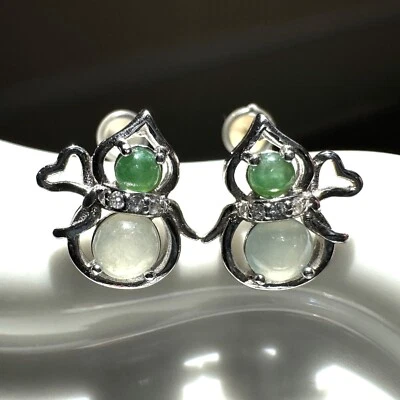 Pendientes de diseño de calabaza de jadeíta Birmania grado A con plata de ley S925 Foto 1 de 4