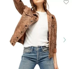 Chaqueta vaquera Free People Trucker marrón con estampado de serpiente talla M mediana - Imagen 1 de 15