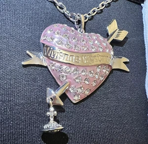 RARE Vivienne Westwood Punk Bling Sparkle Heart With Arrow Necklace #237 - Picture 1 of 6