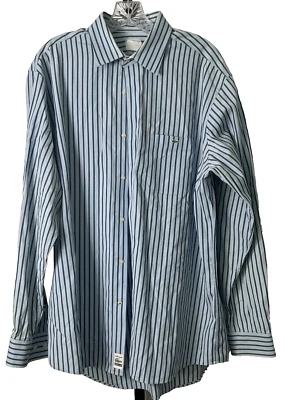 Camisa social masculina manga longa listrada azul com botões Lacoste tamanho 44 - Imagem 1 de 4