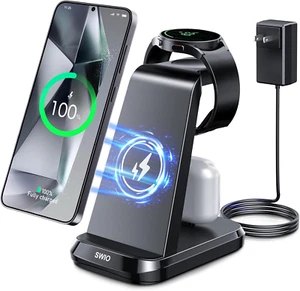 Support de Charge sans Fil 3 en 1 pour Samsung Galaxy S25/Watch 7/Buds Chargeur Dock - Photo 1 sur 17