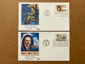 1980 28c, 35c Blanche Stuart Scott & Glenn Curtiss C99-100 Gill Craft FDC Set - Picture 1 of 5
