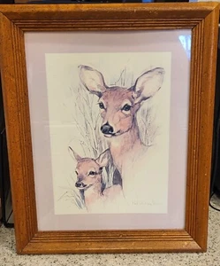 Vintage Deer Print by Paul Whitney Hunter Wooden Frame 16 3/4" × 13 3/4” - Picture 1 of 14
