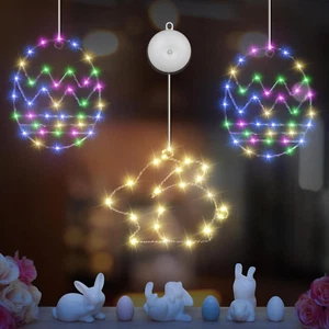 Easter Lights Suction Cup 3 Pcs Bunny Egg Light up Easter Decor Battery Operated - Picture 1 of 7