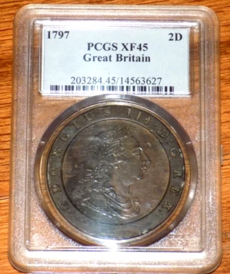 1797 Great Britain George III 2D Two Pence Britannia PCGS XF 45 English Coin - Image 1 of 4