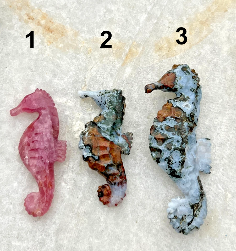 Natural Pink Tourmaline, Agate loose Seahorse for pendant, seahorse charm Foto 1 de 1