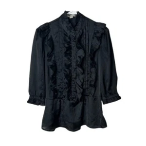 Vintage forever 21 y2k black ruffle whimsigoth blouse S/M victorian goth - Picture 1 of 10