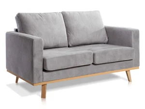 Sofa Couch 2-Sitzer Cocktailsofa Holz-Untergestell Velouroptik CORIN Grau Buche - Bild 1 von 5