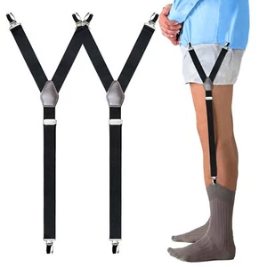 Men's Shirt Stays Y-Style Shirt Tucking Thigh Garter Strap Socks Non-Slip Clamps - Picture 1 of 7
