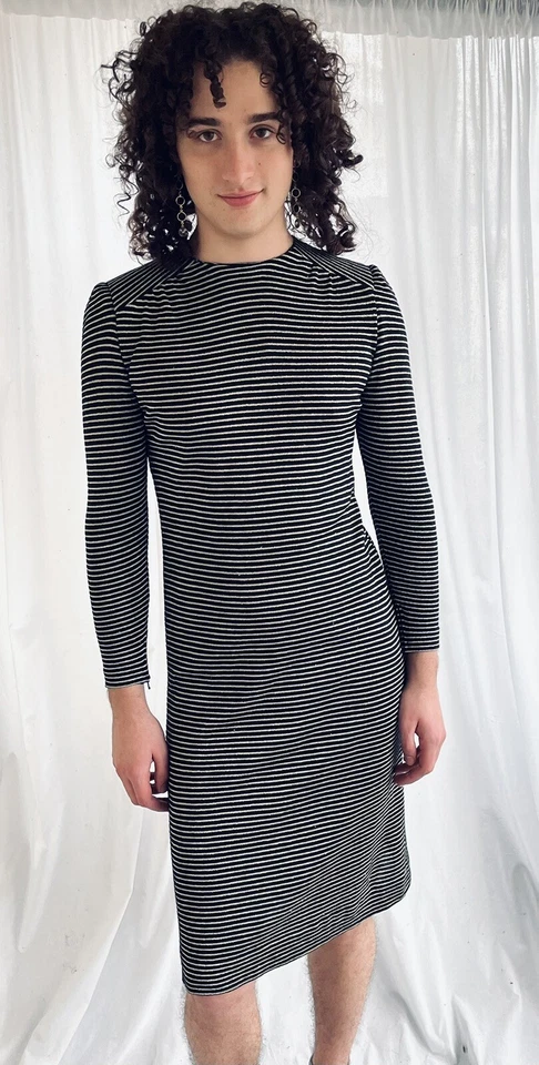 Vestido Suéter Vintage Givenchy Nouvelle Boutique Rayas Tejido Metálico Foto 1 de 4