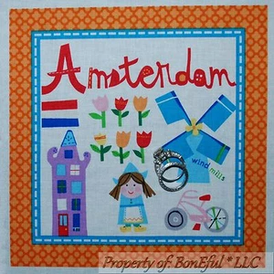 BonEful Fabric Cotton Quilt Block Square Amsterdam Holland S Windmill Dutch Girl - Picture 1 of 11