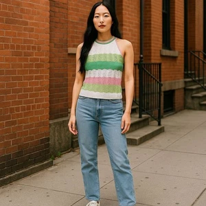 White, Pink, And Green Sleeveless Knit Top Size L - Picture 1 of 3