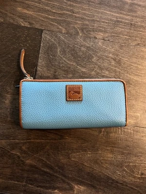  Dooney & Bourke Wallet Wristlet Pebble Grain Zip Clutch Sky Blue - Image 1 of 4