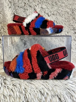 Zapatillas UGG Fluff Yeah Slide Cali Collage Rojo 1118164 Para Mujer Talla 7 Foto 1 de 4