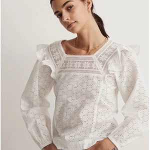 Madewell Eyelet Ruffle Blouse Square Neck Top Women's Size M White Long Sleeve - Picture 1 of 7