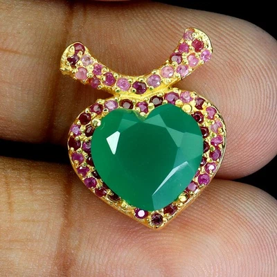 925 Sterling Silver Pendant Heart Aventurine 11mm Ruby Natural Gemstone Jewelry - Image 1 of 4