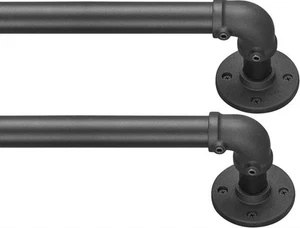72”-144” (6-12 ft) Heavy Duty Farmhouse Curtain Rods Matte Black- pack of 2 - Picture 1 of 7
