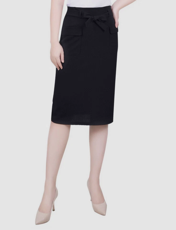 NY Collection Women's Black Slim Belted Scuba Crepe Skirt Size PL - Image 1 of 1