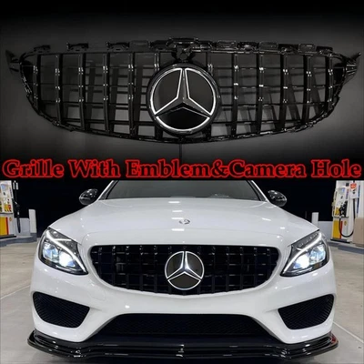 Black Front Grille W/Led Star For Mercedes Benz C-Class W205 C43 C300 2015-2018 - Image 1 of 4