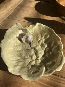 Seltene antike deutsche Majolika Maus auf Blatt Schale 5" - Bild 1 von 16