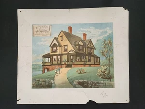 1880s antique HARRISONS TOWN & COUNTRY PAINT litho DESIGN No.30 house plan 17x16 - Picture 1 of 2