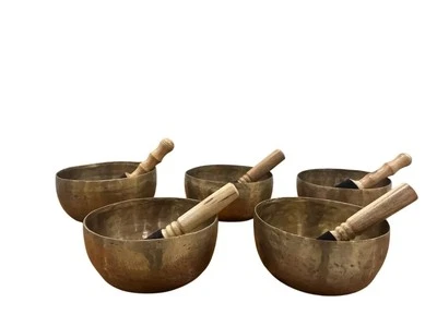 Thadobati Antique Singing Bowl, Antique Tibetan Singing Bowls Set of 5 - Image 1 of 3