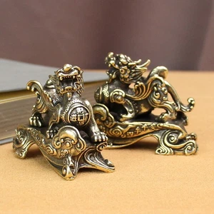 Tabletop Figurine Brass A Pair Kirin Animal Statue Sculpture Home Decor Gifts - Picture 1 of 11