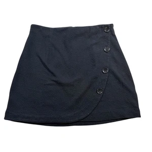 Falda Maeve by Anthropologie Negra Texturizada Imitación Envolvente Botón Talla Pequeña - Imagen 1 de 6